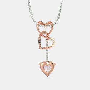Collar con colgante de corazón de oro rosa con piedra de morganita y detalles de diamantes para mujer, joyería romántica para boda, cadena de serpiente - Product Image 2