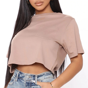 Women's <b>Black</b> Crew Neck Hip Hop Crop <b>Top</b> Regular Fit Casual Knitted Spandex/Cotton Quick Dry Solid Jersey Breathable T-Shirt - Product Image 6