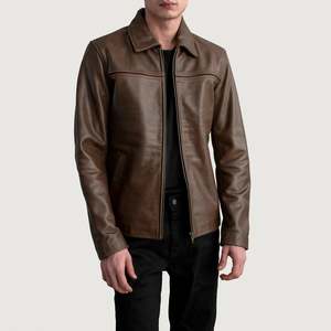 Men's Black Genuine Leather Biker <b>Jacket</b> Stand Collar Zipper Closure Regular Fit Solid Color <b>Casual</b> Winter Wear Hooded - Product Image 4