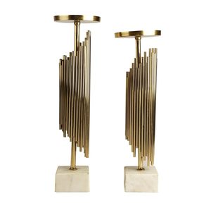 Contemporary Gold Metal <b>Candle</b> Stand Set with Durable Base Perfect for Elegant Home and Table Decor Available In <b>Bulk</b> Quantity - Product Image 1