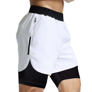 Shorts de sport fonctionnels 2-en-1 respirants et écologiques pour hommes, séchage rapide, taille mi-haute, avec cordon de serrage, double couche - Product Image 1