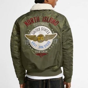 Men's Olive Green Breathable Bomber Jacket with <b>Sherpa</b> Lining Zipper Closure Casual Streetwear Winter Wear - Product Image 2