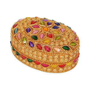 Boîte à bijoux ovale en laque scintillante perlée, petite boîte à bibelots, décoration de table, cadeau de mariage indien fait main - Product Image 3