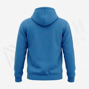 Men's Blue Hooded <b>Zip</b>-<b>Up</b> Sweatshirt Solid Color Front Logo Pocket Full Sleeve Casual Autumn Wear - Product Image 2