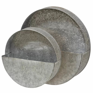Wholesale Farmhouse Galvanized Metal Wall Pocket Planter Set Round Corrugated Iron Hanging Flower <b>Pot</b> for Indoor Outdoor - Product Image 1