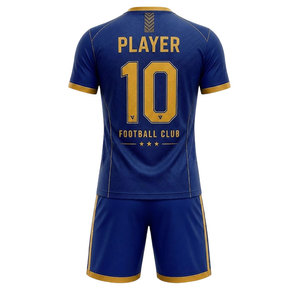 Modern Football Club Uniform Set Blue Jersey with Gold Trim and Matching Shorts <b>Performance</b> <b>Wear</b> for Training Matches and Sports - Product Image 3