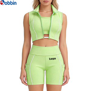 Top Trending Hot Selling Summer Clothes Women Custom Streetwear <b>Workout</b> Sets Zip up Short Sleeve <b>Jacket</b> and Shorts 3 Pcs Set - Product Image 2