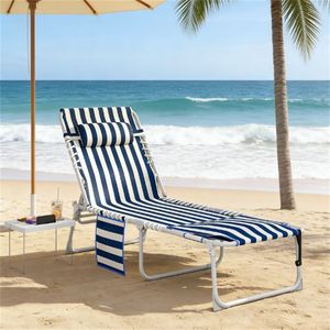 Sedia Pieghevole Blu e Bianca per il Tempo Libero, Sedia per Prendere il Sole e Relax - Product Image 1