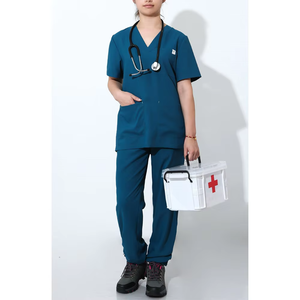 Women Woven <b>Scrub</b> <b>Tops</b> Short Sleeve Pocket Cotton Polyester Hospital Uniforms Needle Detection Gray Custom Design OEM Service - Product Image 1