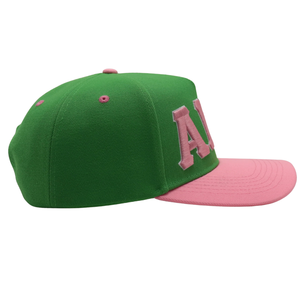 Casquette Snapback AKA Green Letters à visière rose, brodée, en coton réglable, style décontracté et streetwear - Product Image 5