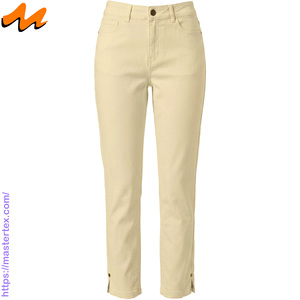 Pantalones de mujer de cinco bolsillos con abertura en el bajo, sin mezclilla, de corte ajustado, de tela transpirable, para verano y primavera, de algodón y elastano, con un peso de 7.81 oz. - Product Image 1