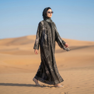 Weightless Loose Open Front Abaya with Matching Hijab <b>for</b> Muslim Women Modest Wear Islamic Floor Length Prayer Robe - Product Image 1