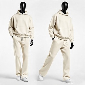 Survêtement décontracté pour homme, beige uni, à capuche, imprimé 2-en-1, anti-plis, avec logo personnalisé, manches longues et poches latérales – Vente en gros - Product Image 4