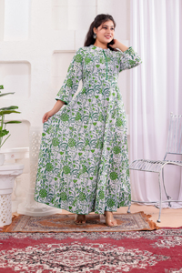 Robe longue en coton écologique à imprimé floral, col mandarin, manches trois quarts, coupe droite, style décontracté - Product Image 5