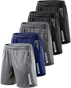 Shorts de sport pour homme à séchage rapide, 100% coton, taille mi-haute, fermeture à cordon, écologiques, couleur unie, poches zippées, gris, noir - Product Image 4