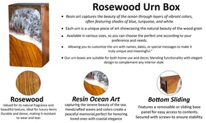 Rosewood Cremation Urn with Resin Ocean Wave - Remembrance <b>Keepsake</b> handmade urn <b>box</b> - Product Image 6