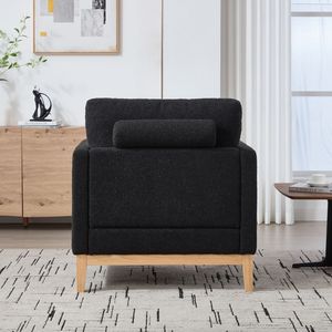 Poltrona Singola Moderna Stile Fattoria da 90 cm con Gambe in Legno Naturale e Base in Legno per Lettura nel Soggiorno - Product Image 5
