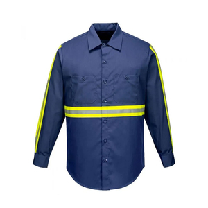 เสื้อเชิ้ตทำงานแขนยาวสีน้ำเงินกรมท่าแบบยูนิเซ็กซ์ ผ้าโพลีเอสเตอร์ระบายอากาศได้ดี สะท้อนแสง มองเห็นได้ชัดเจน มีกระเป๋าเสื้อสีเหลือง - Product Image 2