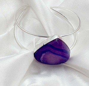 Bracelet manchette double fil plaqué argent avec pierre précieuse triangulaire Druzy de sucre violet, réglable, fait main, bijou tendance pour femme - Product Image 6