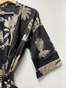 Tropical Cotton Eco-Friendly Ankle-Length Natural Waist Kimono Robe V-neck Beach Cover Vacation Lightweight Women <b>Dress</b> Poolside - Product Image 3