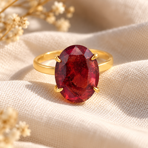 Bague ajustable en quartz grenat - Bague artisanale plaquée or avec pierre précieuse ovale, cadeau de bijoux pour elle - Product Image 6