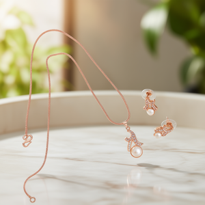 Designer Rose Gold Plated Pearl Pendant Chain Set with Zircon - Product Image 3