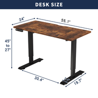 Bureau debout électrique brun rustique, table relevable moderne à hauteur réglable. Convient comme bureau d'ordinateur et bureau de jeu pour la maison