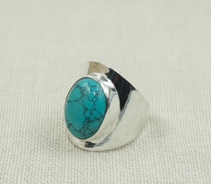 Blue Turquoise Gemstone <b>Ring</b> 925 Sterling Silver Handmade Oval Cabochon <b>Statement</b> <b>Ring</b> Vintage Style Men Jewelry - Product Image 4