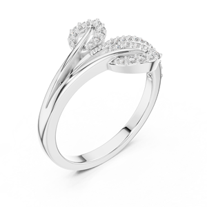 Bague de fiançailles et de mariage en argent plaqué or 14 carats, style Art Déco, à double feuille, sertie de diamants pavés et pierres serties à griffes - Product Image 2