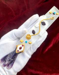 Varita de selenita plana hecha a mano 2025, piedra de lepidolita, limpieza energética, escultura de trabajo de Feng Shui Klay, mascota curativa blanca y púrpura - Product Image 5