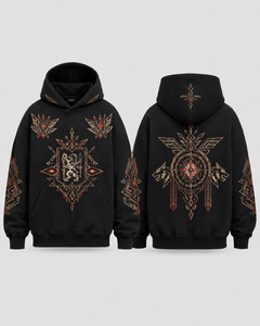 Sweat-shirt à capuche surdimensionné de luxe, imprimé folklorique et brodé |   Coton molletonné épais de qualité supérieure, hiver, unisexe, décontracté - Product Image 3