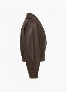 <b>Brown</b> Genuine <b>Leather</b> Moto <b>Jacket</b> <b>Women</b> Oversized Cropped Biker Outerwear Turn-down Collar for Autumn - Product Image 2