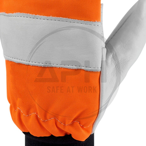 Gants de travail en cuir orange et blanc de qualité supérieure pour tronçonneuse, paume en cuir, doigts entiers, poignet élastique, pour hommes - Product Image 6