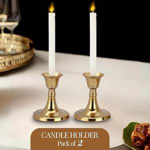 Ensemble unique de 2 bougeoirs en métal doré pour la décoration de mariage - Product Image 2