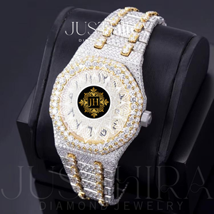 Top Selling Stainless Steel Two Tone Design Moissanite <b>Diamond</b> Men's Wrist <b>Watch</b> Luminous Hands Sporty Luxury Design - Product Image 5