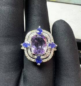 Natural Amethyst And Blue Sapphire Gemstones With Single Cut Diamond 925 Sterling <b>Silver</b> <b>Ring</b> - Product Image 6