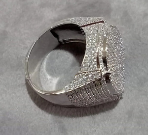 Moissanite Mens Cluster <b>Pinky</b> <b>Ring</b> Bold Wedding Engagement Rhodium Plated Hip hop Style 925 Sterling <b>Silver</b> Anniversary Gifts - Product Image 4