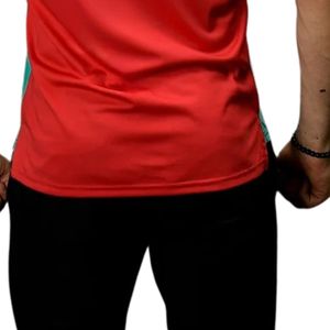 Men <b>Red</b> V Neck Short Sleeve Sports T <b>Shirt</b> Contrast Green Trim Side Panel Lightweight Athletic Training Running Casual - Product Image 5