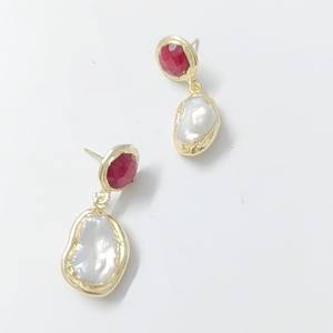 Pendientes de Rubí Teñido en Plata de Ley 925 con Baño de Oro de 18K, Elegantes Pendientes Colgantes con Piedras Preciosas para Mujer, 3.5 CM, para Fiestas - Product Image 3