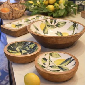 Handmade Acacia Wood Salad Bowl <b>Set</b> with Enamel Inlay, Natural Mango Wood Fruit Serving Bowl, Eco-Friendly Kitchenware Custom - Product Image 2