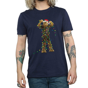 Camiseta de manga corta para hombre, color azul marino, con estampado de luces navideñas, cuello redondo, estilo casual, corte regular. - Product Image 5