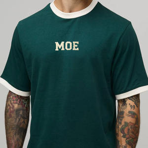 T-shirt homme à marque privée, style Ringer vert, avec logo contrastant, coupe ajustée, vente en gros, fabrication OEM - Product Image 3