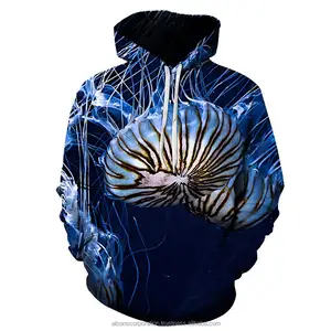 Gran oferta de ropa de sublimación patrón 3D medusas suéter con capucha nueva moda Casual calle 3D pulóver pareja Sudadera larga Hoodi