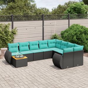 Set Divano da Esterno in Polyrattan Nero da 10 Pezzi con Cuscini - Elegante Collezione di Mobili da Giardino - Product Image 1