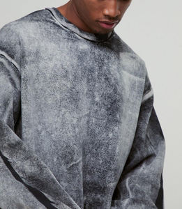 Custom Logo Men Acid Wash Sweatshirt Oversized Vintage Crewneck <b>Pullover</b> Heavyweight Streetwear Fleece <b>Jumper</b> - Product Image 5