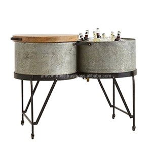 Seau à glace Standard galvanisé seau à bouteille de vin avec poignée pour glace bière Champagne refroidisseur avec couvercle en bois - Product Image 4