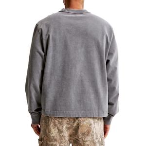 เสื้อยืดคอตตอน 100% คุณภาพสูง สวมใส่สบายสำหรับผู้ชาย ทรงหลวม แขนยาว ล้างสีแบบแอซิดวอช ราคาถูก เสื้อยืดแขนยาวล้างสีแบบแอซิดวอช - Product Image 4