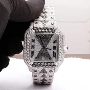 Montre Hip Hop Business à mouvement quartz, diamant Moissanite VVS de laboratoire taille ronde, bracelet en or jaune 20 mm, cadran en verre, faite à la main - Product Image 4