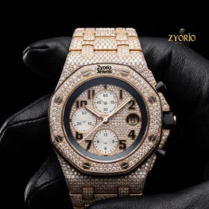 Montre chronographe de luxe unisexe en moissanite glacée, diamant VVS, quartz, acier inoxydable, style hip-hop, boîtier squelette octogonal personnalisé 41mm ETA - Product Image 2