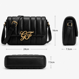 Sac à bandoulière en PU souple de haute qualité, personnalisé, avec logo métallique vertical matelassé, sac à main tendance pour femmes - Product Image 6